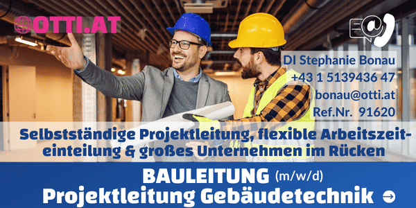 Wien: BAULEITUNG Projektleitung Gebäudetechnik (m/w/d) – Jahresbrutto bis T-EUR 60, Vollzeit